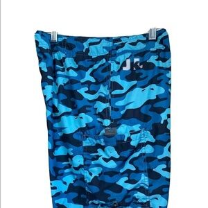 Just Keep Livin Swim Trunks Mens Blue Camo Mesh Lined Sz 32